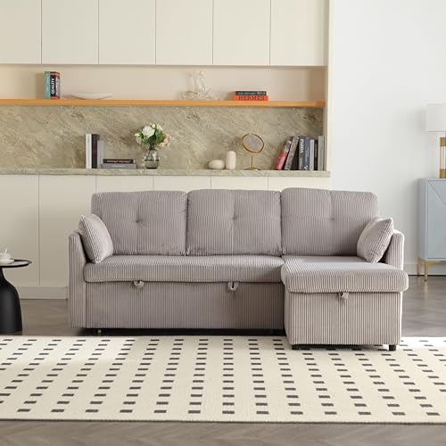 Sofa mit Schlaffunktion, Big Sofa 3 Sitzer Sofa L Form Modernes Design, Polstermöbel Loungesessel mit Storage Seats , Wohnzimmer Möbel Schlafsofa, modular sofa for living rooms, Velvet Light Gray von Autheria