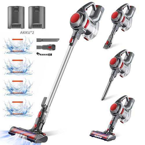 Authmic 40000Pa Akku Staubsauger,100Min|450W Staubsauger Kabellos,Akkustaubsauger mit 4 HEPA Filters und 1.6L Staubbehälter,für Teppich,Hartböden und Tierhaare von Authmic