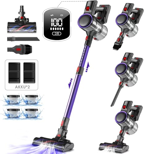 Authmic 45000Pa/500W/50Min Akku Staubsauger, Staubsauger Kabellos, mit LED Display, 1.6L, Vacuum Cleaner, Anti-Tangle-Bürste, für Hartböden Teppiche Tierhaare von Authmic