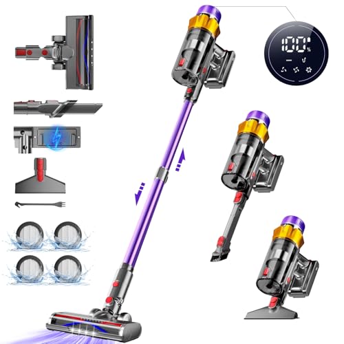 Authmic 65000Pa Akku Staubsauger,70 Mins/550W/1.6L/HEPA*4,staubsauger kabellos mit Smart LED-Display und V-Anti-Tangle-Bürste,Kabelloser Staubsauger mit 4 Duftpaneele,für Teppich,Hartböden,Tierhaare von Authmic