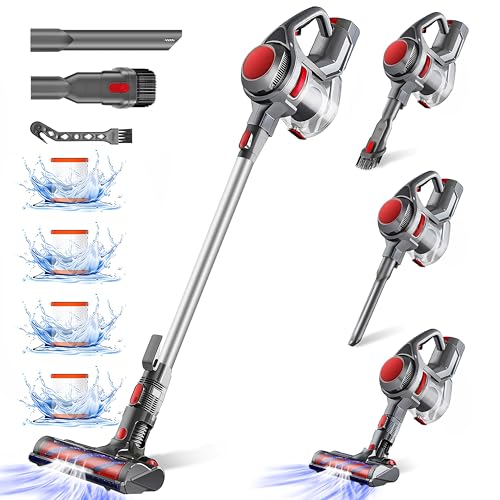 Authmic Akku Staubsauger,40000Pa|50Min|450W Staubsauger Kabellos,Staubsauger mit 4 HEPA Filters und 1.6L Staubbehälter,Kabelloser Staubsauger für Teppich,Hartböden,Tierhaare von Authmic