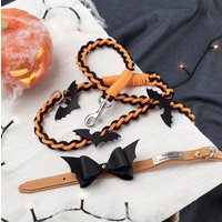 Hundehalsband Set, Halloween Fledermaus Fliege Und Starke Leine Mit Fledermäusen, Jungen Hundehalsband, Mädchen Karierte Hundeleine Herbst Hundehalsband Set, Halloween Fledermaus Fliege Und Starke Leine Mit Fledermäusen, Jungen Hundehalsband, Mädchen Karierte Hundeleine Herbst von AuthorL