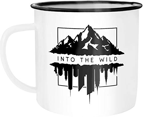 Autiga® Emaille Tasse Becher Into The Wild Berge Skyline Kaffee-Tasse weiß-schwarz unisize von Autiga