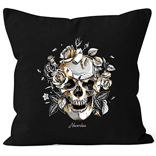 Autiga® Kissen-Bezug Totenkopf Rosen Skull Flower Schädel Dekokissen schwarz Unisize von Autiga