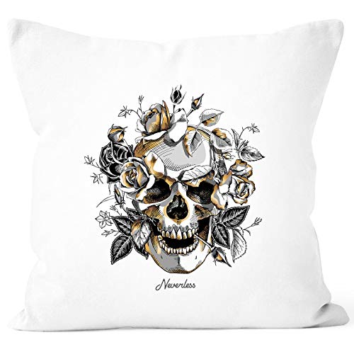 Autiga® Kissen-Bezug Totenkopf Rosen Skull Flower Schädel Dekokissen weiß Unisize von Autiga