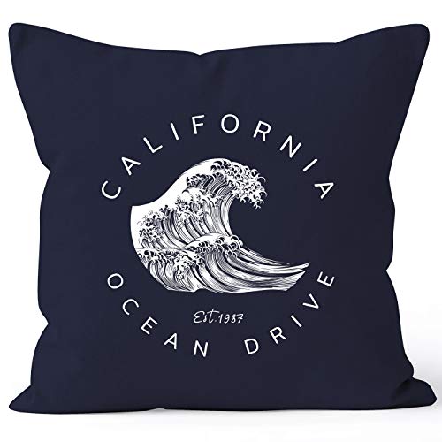 Autiga® Kissenbezug Welle Wave California Ocean Drive Surf Summer Kissen-Hülle Deko-Kissen Navy Unisize von Autiga