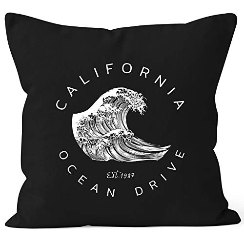 Autiga® Kissenbezug Welle Wave California Ocean Drive Surf Summer Kissen-Hülle Deko-Kissen schwarz Unisize von Autiga