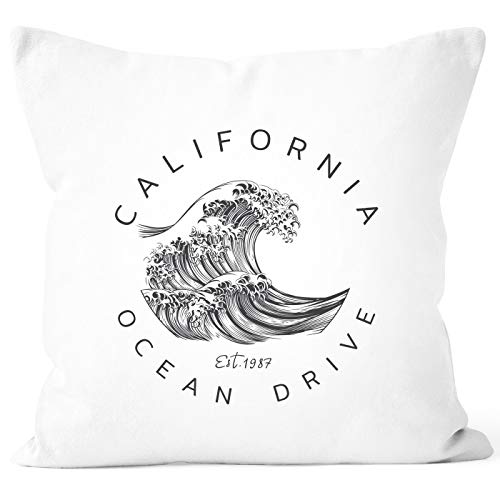 Autiga® Kissenbezug Welle Wave California Ocean Drive Surf Summer Kissen-Hülle Deko-Kissen weiß Unisize von Autiga