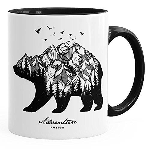 Autiga Abenteuer-Tasse Bär Berge Wald Bear Mountains Adventure Kaffeetasse Teetasse Keramiktasse schwarz unisize von Autiga
