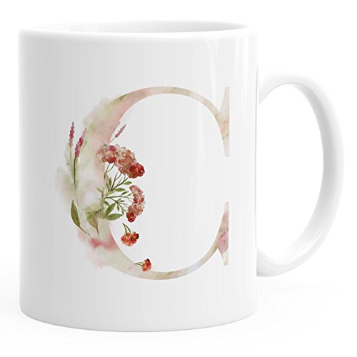 Autiga Buchstaben-Tasse C Tasse mit Buchstabe Alphabet Monogramm Watercolor gezeichnet Kaffeetasse weiß unisize von Autiga