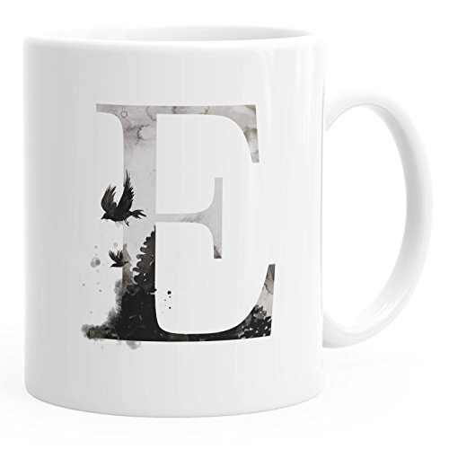 Autiga Buchstaben-Tasse E Tasse mit Buchstabe Alphabet Monogramm Watercolor gezeichnet Kaffeetasse weiß unisize von Autiga