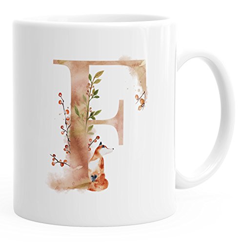 Autiga Buchstaben-Tasse F Tasse mit Buchstabe Alphabet Monogramm Watercolor gezeichnet Kaffeetasse weiß Unisize von Autiga