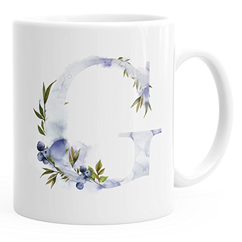 Autiga Buchstaben-Tasse G Tasse mit Buchstabe Alphabet Monogramm Watercolor gezeichnet Kaffeetasse weiß unisize von Autiga