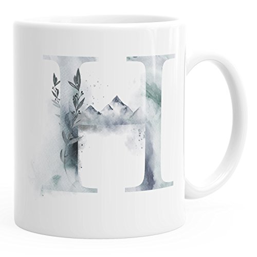 Autiga Buchstaben-Tasse H Tasse mit Buchstabe Alphabet Monogramm Watercolor gezeichnet Kaffeetasse weiß unisize von Autiga