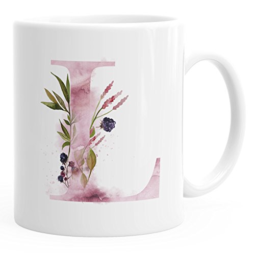 Autiga Buchstaben-Tasse L Tasse mit Buchstabe Alphabet Monogramm Watercolor gezeichnet Kaffeetasse weiß unisize von Autiga