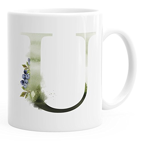 Autiga Buchstaben-Tasse U Tasse mit Buchstabe Alphabet Monogramm Watercolor gezeichnet Kaffeetasse weiß unisize von Autiga