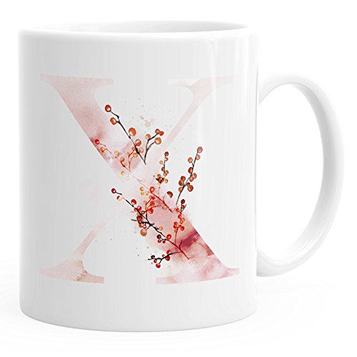 Autiga Buchstaben-Tasse X Tasse mit Buchstabe Alphabet Monogramm Watercolor gezeichnet Kaffeetasse weiß unisize von Autiga