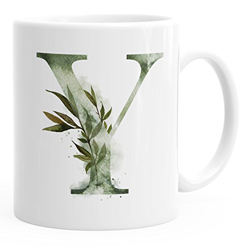 Autiga Buchstaben-Tasse Y Tasse mit Buchstabe Alphabet Monogramm Watercolor gezeichnet Kaffeetasse weiß unisize von Autiga