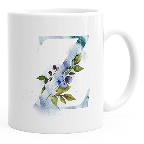 Autiga Buchstaben-Tasse Z Tasse mit Buchstabe Alphabet Monogramm Watercolor gezeichnet Kaffeetasse weiß unisize von Autiga