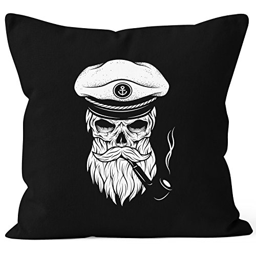 Autiga Cooler Kissenbezug Totenkopf Kapitän Captain Skull Bard Hipster Original Spirit Seemann 40x40 Baumwolle schwarz 40cm x 40cm von Autiga