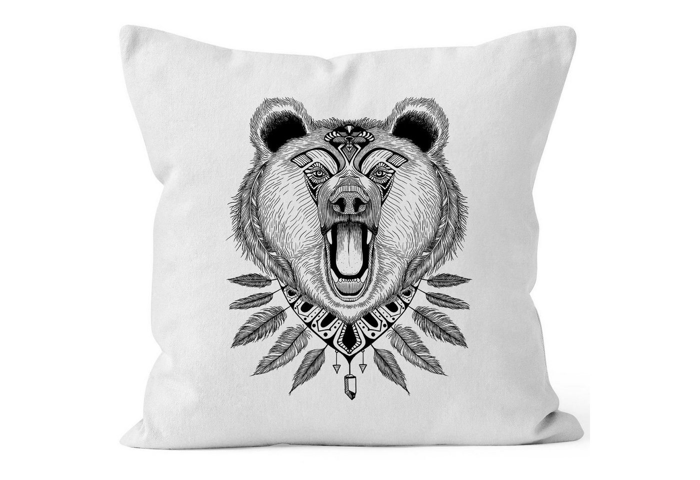 Autiga Dekokissen Kissenbezug Bär Bear Boho Zentangle Bohamian Atzec Federn Traumfänger Kissen-Hülle Deko-Kissen Autiga® von Autiga