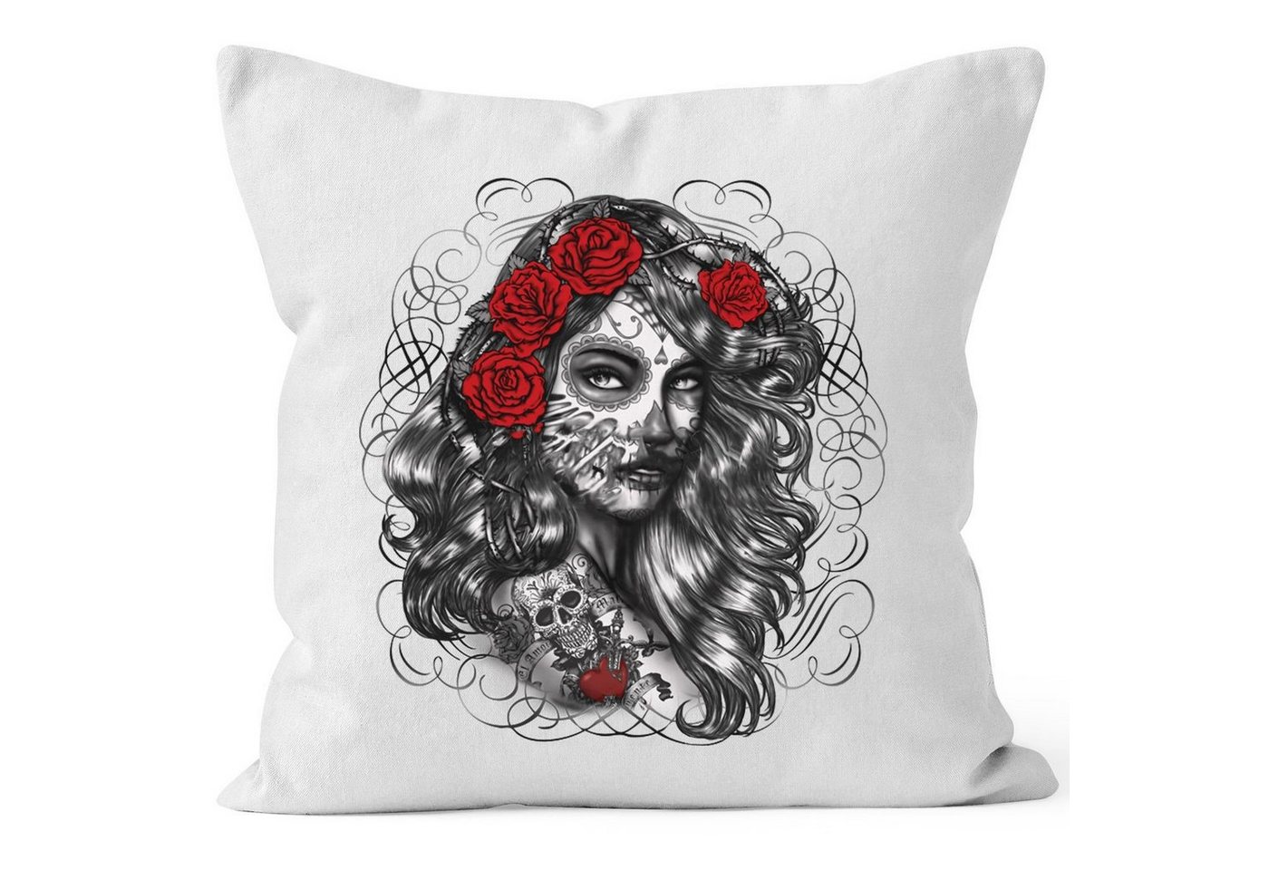 Autiga Dekokissen Kissenbezug Day of Dead Rockabilly Skull Rock n Roll Kissen-Hülle Autiga® von Autiga