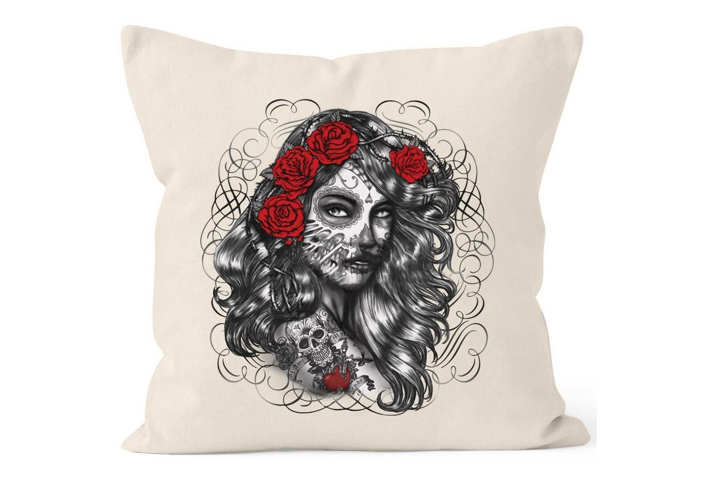 Autiga Dekokissen Kissenbezug Day of Dead Rockabilly Skull Rock n Roll Kissen-Hülle Autiga® von Autiga