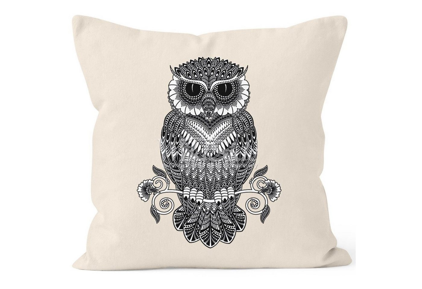 Autiga Dekokissen Kissenbezug Eule Mandala Zentangle Owl Kissenhülle Dekokissen Baumwolle Autiga von Autiga