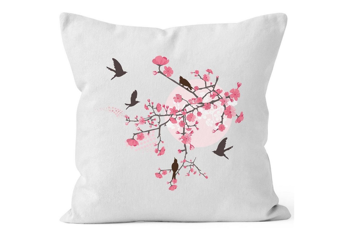 Autiga Dekokissen Kissenbezug Kirschblüten Vögel Vogel Blumen Blüten Flower Cherry Tree Birds 40x40 Baumwolle Autiga® von Autiga