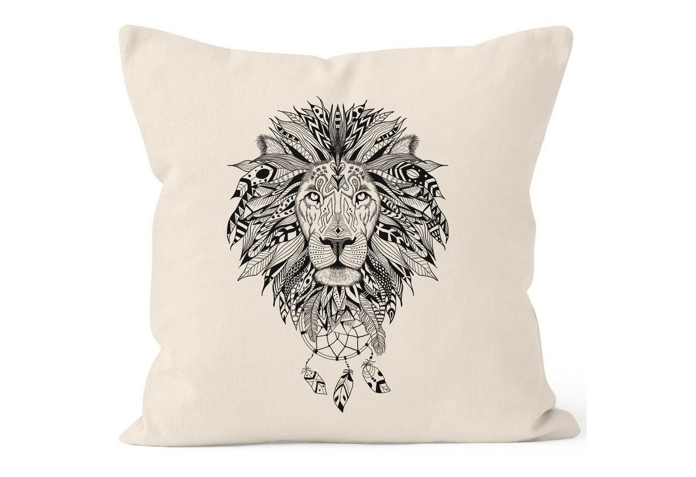 Autiga Dekokissen Kissenbezug Löwe Lion Ethno Atzekenmuster Boho Federn Traumfänger 40x40 Autiga® von Autiga