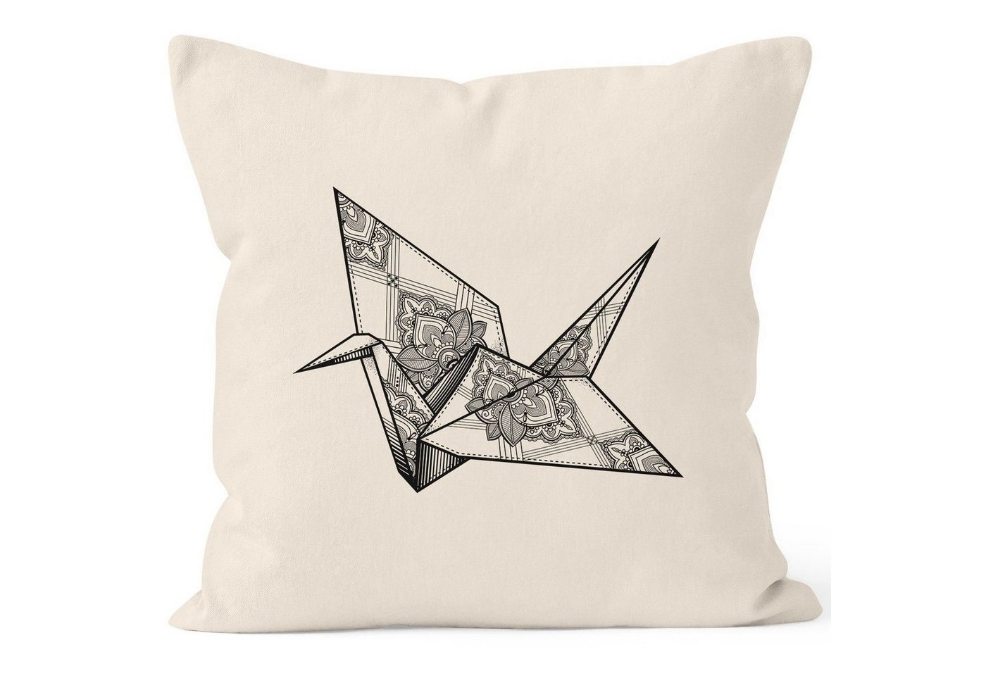 Autiga Dekokissen Kissenbezug Origami Kranich Crane Vogel Bird Ornamente Boho Polygon Paisley Kissen-Hülle Deko-Kissen 40x40 Baumwolle Autiga® von Autiga