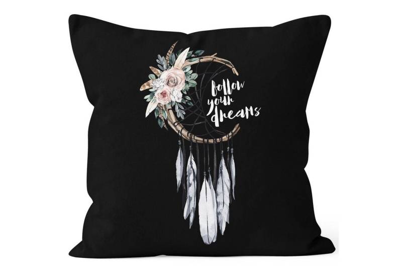 Autiga Dekokissen Kissenbezug Traumfänger Dreamcatcher Follow your Dreams Spruch Blumen Federn Spruch Boho Kissen-Hülle Deko-Kissen Autiga® von Autiga