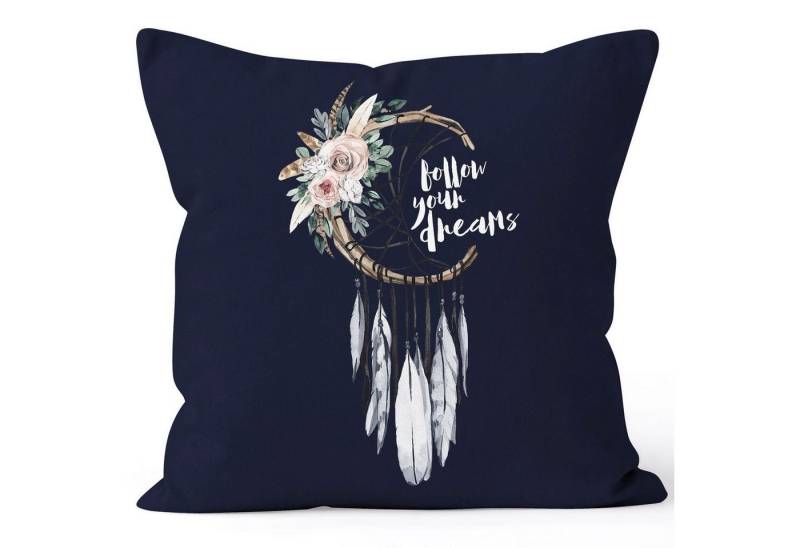 Autiga Dekokissen Kissenbezug Traumfänger Dreamcatcher Follow your Dreams Spruch Blumen Federn Spruch Boho Kissen-Hülle Deko-Kissen Autiga® von Autiga