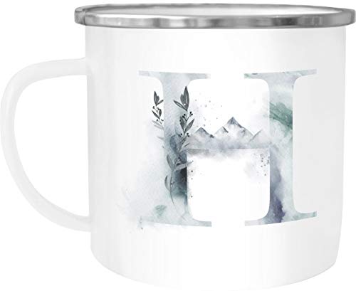 Autiga Emaille Tasse Becher Buchstaben-Tasse H Alphabet Monogram Zeichen Tasse mit Buchstabe weiß-metall unisize von Autiga