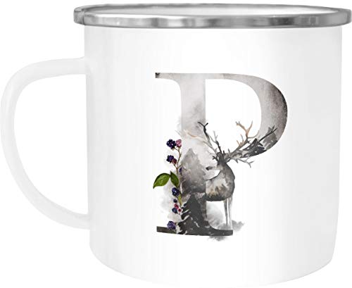 Autiga Emaille Tasse Becher Buchstaben-Tasse P Alphabet Monogram Zeichen Tasse mit Buchstabe weiß-metall unisize von Autiga