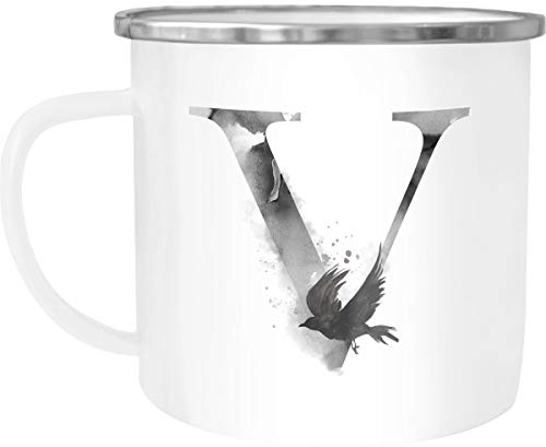 Autiga Emaille Tasse Becher Buchstaben-Tasse V Alphabet Monogram Zeichen Tasse mit Buchstabe weiß-metall unisize von Autiga