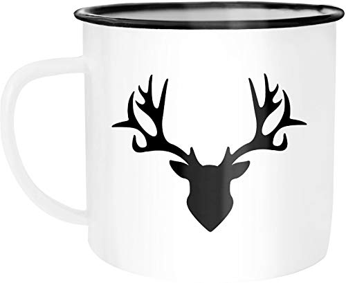 Autiga Emaille Tasse Becher Hirsch Geweih Kaffee-Tasse weiß-schwarz unisize von Autiga