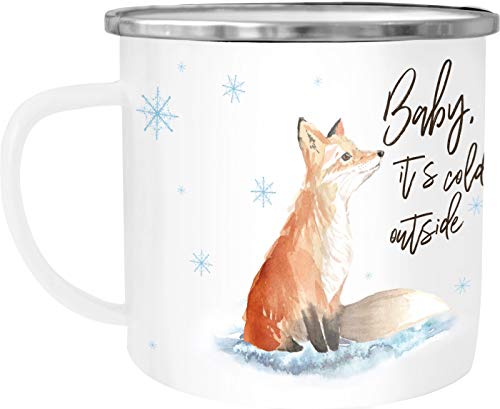 Autiga Emaille Tasse Becher Weihnachten Baby it`s cold outside Fuchs Weihnachtsbecher Weihnachtstasse weiß-metall unisize von Autiga