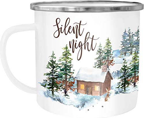 Autiga Emaille Tasse Becher Weihnachten Silent night Winter Schnee Christmas Weihnachtstasse Kaffee-Tasse weiß-metall unisize von Autiga