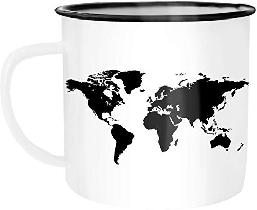 Autiga Emaille Tasse Becher Weltkarte World Map Kaffee-Tasse weiß-schwarz unisize von Autiga