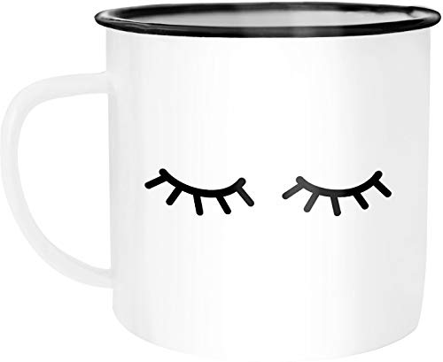 Autiga Emaille Tasse Becher Wimpern Eye Lashes schlafende Augen Kaffee-Tasse weiß-schwarz unisize von Autiga