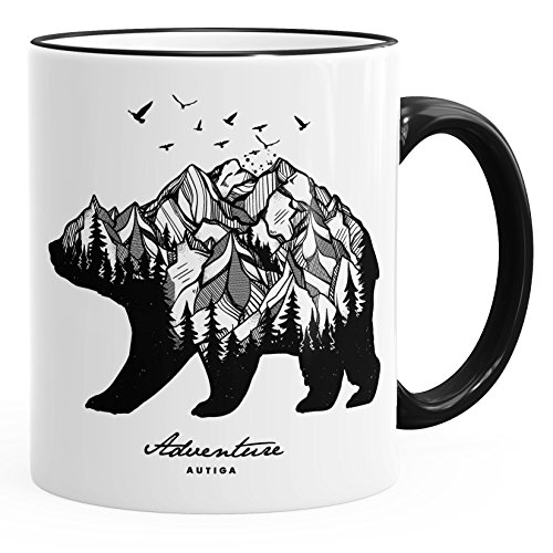 Autiga Kaffee-Tasse Bär Berge Wald Bear Mountains Adventure Teetasse Keramiktasse schwarz unisize von Autiga