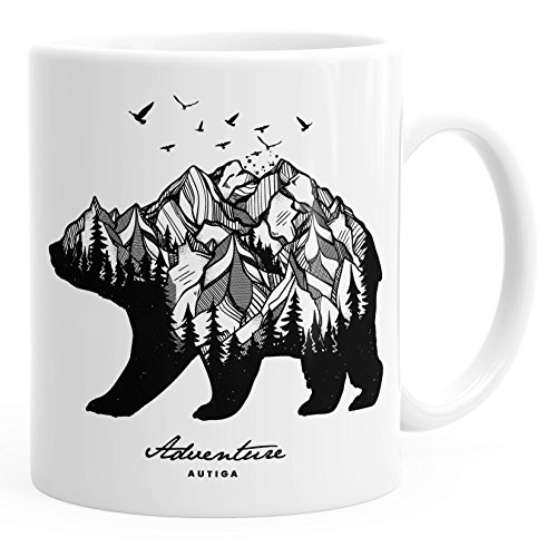 Autiga Kaffee-Tasse Bär Berge Wald Bear Mountains Adventure Teetasse Keramiktasse weiß Kaffeetasse von Autiga