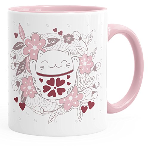 Autiga Kaffee-Tasse Glückstasse Glückskatze Winkekatze Geschenk-Tasse rosa unisize von Autiga