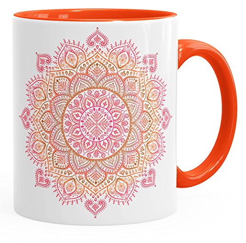Autiga Kaffee-Tasse Mandala Ethno Boho Kaffeetasse Teetasse Keramiktasse mit Innenfarbe orange unisize von Autiga