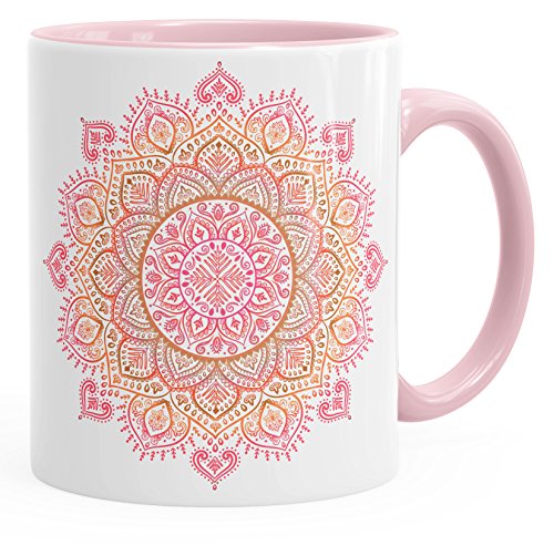 Autiga Kaffee-Tasse Mandala Ethno Boho Kaffeetasse Teetasse Keramiktasse mit Innenfarbe rosa Unisize von Autiga