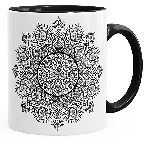 Autiga Kaffee-Tasse Mandala Ethno Boho Kaffeetasse Teetasse Keramiktasse mit Innenfarbe schwarz unisize von Autiga