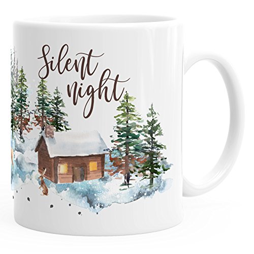 Autiga Kaffee-Tasse Weihnachten Winter Schnee Silent Night Christmas Weihnachts-Tase Kaffeetasse Teetasse Keramiktasse weiß unisize von Autiga