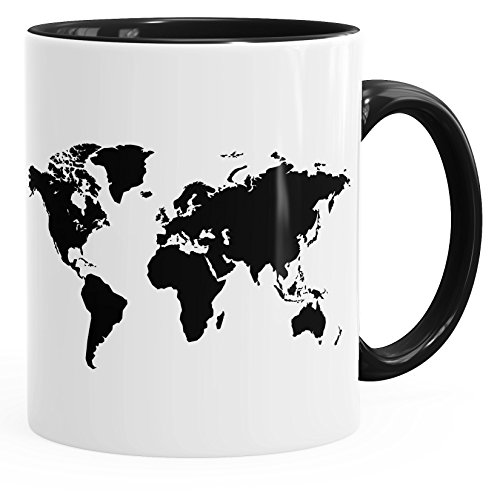 Autiga Kaffee-Tasse Weltkarte World Map Teetasse Keramiktasse mit Innenfarbe schwarz unisize von Autiga