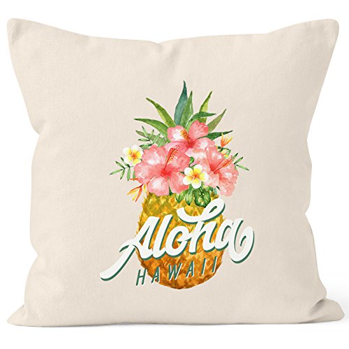 Autiga Kissenbezug Ananas Aloha Hawaii Blumen Tropical Paradise Kissen-Hülle Deko-Kissen quadratisch Baumwolle Natur Unisize von Autiga